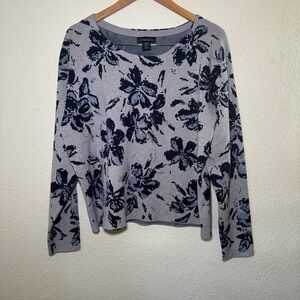 Cynthia Rowley Womens‎ XL Floral Sweater Viscose Blend Blue Spring Pullover Crew